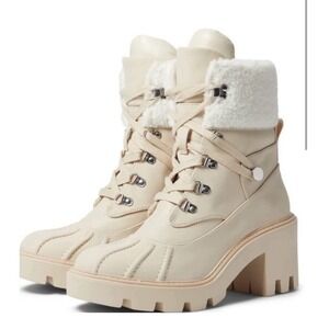 Steve Madden Northern Lug Sole Boots Platform Heel Lace Up Beige 9